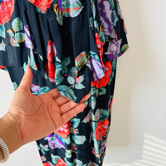 Beautiful Vintage Floral Print Flattering Fit Midi Dress By Karen Alexander Sz 6 - Picture 11 of 12